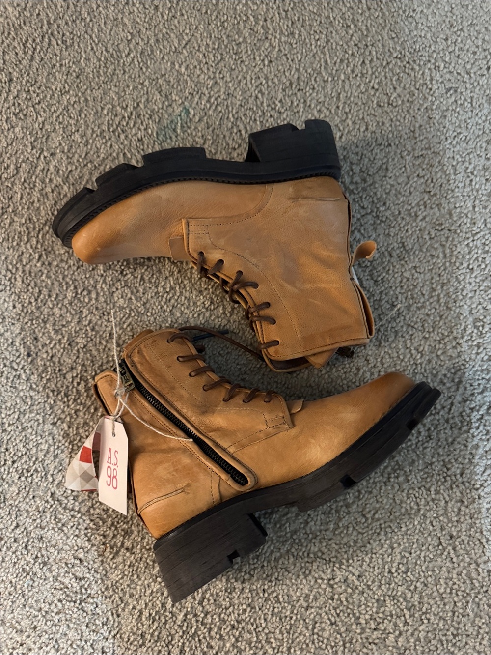 A.S.98 Tan Lace-Up Combat Boots with Black Soles